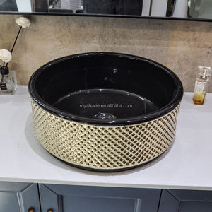 Royalkatie อ่างล้างมือในห้องน้ำอ่างล้างหน้าทรงกลมทำจากเซรามิกสีทองมีสิทธิบัตรใหม่ - Product Image 3