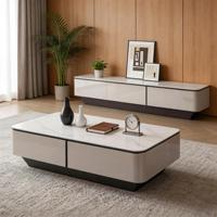 Ensemble de meuble TV et table basse 2 pièces contemporain et minimaliste blanc-gris avec rangement pour salon