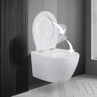 WC suspendu monobloc moderne en céramique, rond, peu encombrant, à chasse d'eau hygiénique, à sortie latérale, avec siphon en P