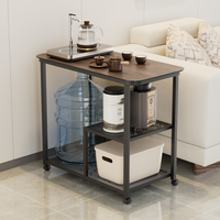 Table d'appoint multifonctionnelle en verre trempé à grain de noyer noir avec structure en métal moderne, idéale pour les petits espaces