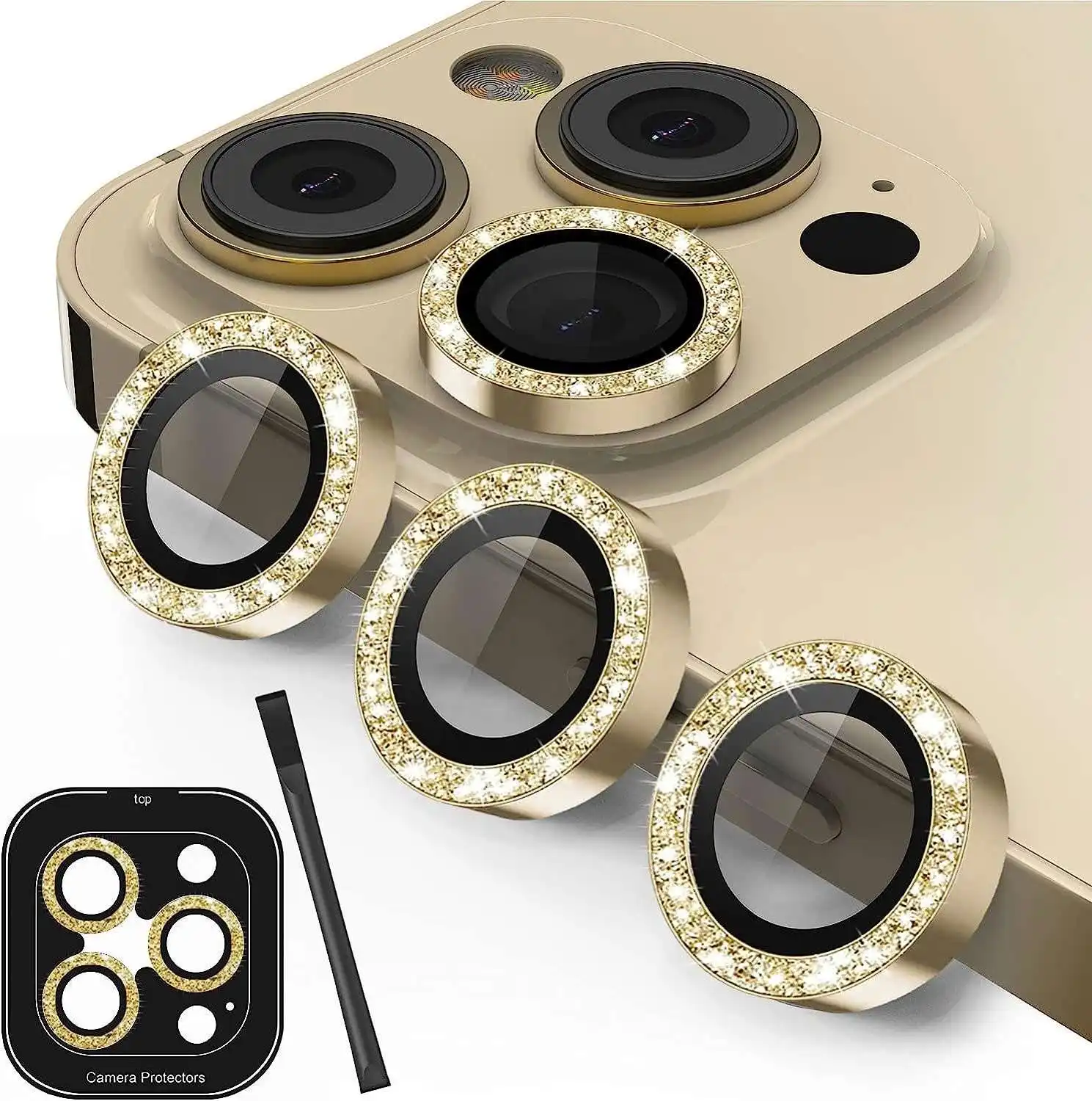 Película protetora para lentes de celular, com placa de posicionamento, filme de proteção para lentes de câmera traseira, para iphone 14 prox