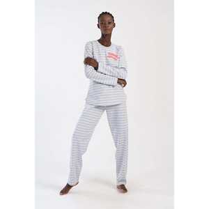 Ensemble de pyjama pour femmes XXL à col rond et manches longues, motif ovale, avec logo personnalisé, rayé, vêtements d'intérieur avec taille élastique, respirant pour la saison hivernale - Product Image 4