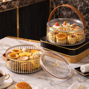 Transparent Round Fruit Box With Gold Foil Stripe Large Capacity For Outdoor Picnic Snacks Storage - Product Image 1