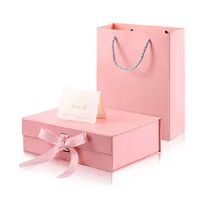 定制粉色化妆品化妆盒硬质盒豪华礼品磁性纸盒包装带丝带