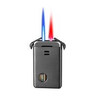 Briquet à double flamme rouge et bleue, briquet gonflable en métal pour cigarettes