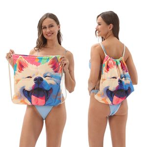 Eco-friendly Microfiber Square Two-In-One Foldable Beach <b>Bath</b> Towel Integrated with <b>Storage</b> Bag Custom Logo Design Travel - Product Image 2