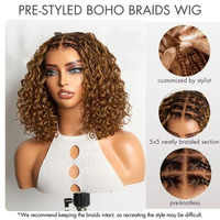 Pelucas sin pegamento de cabello humano con rizos profundos estilo bohemio, encaje de cierre 5x5 con parte superior trenzada, peluca de cabello humano indio virgen con encaje precortado