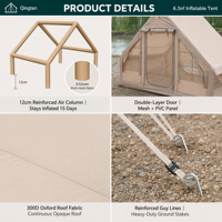 Tente Cabine Gonflable à Montage Rapide de 17,2 m² avec Façade Ouverte, Respirante et Imperméable pour le Camping en Famille et le Glamping – Vente Directe Usine