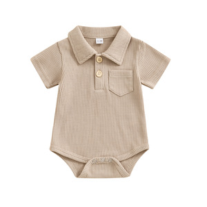 Western mince qualité coton biologique à manches courtes chaud gaufré nouveau-né bébé garçon anniversaire vêtements chemise barboteuse ensembles - Product Image 4