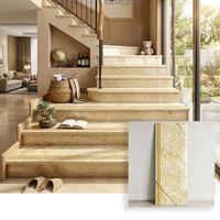 Carreaux de sol modernes 470x1200mm en marbre beige brillant doré pour escaliers, idéaux pour la décoration des escaliers de villas et d'hôtels en Guangdong