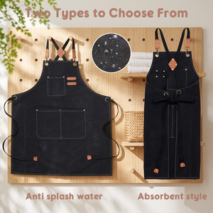 Cape de coiffure en denim IKZARSA avec accents en cuir, résistante à l'eau, bretelles réglables, design anti-éclaboussures, poches - Product Image 1