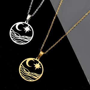 สร้อยคอจี้รูปดาวพระจันทร์กลวงสแตนเลสใหม่สำหรับผู้หญิงผู้ชาย สร้อยคอแบบโชคเกอร์  เครื่องประดับแฟชั่น ขายส่ง - Product Image 3