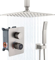 Système de douche mural moderne complet en acier inoxydable chromé et laiton, avec fonction pluie, haute pression et économie d'eau pour salle de bain