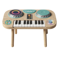 Jouet musical en bois multifonctionnel - Table DJ 2-en-1 avec clavier de piano et lumières, design robuste et stable