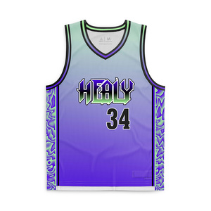 Maillot de basket Healy 34 sublimé, col en V, sans manches, en mesh, unisexe adulte, imprimé dégradé violet-vert, léger - Product Image 1