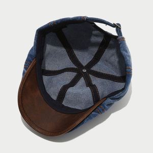 2025 New Arrival Faded Denim Newsboy Cap Fashion Women Men Outdoor Casual Retro Beret <b>Hat</b> With PU Leather Bill - Product Image 5