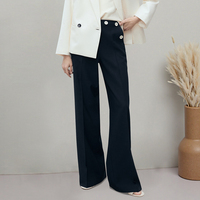 Pantalon de banlieue droit taille haute pour femmes avec fermeture éclair décontracté formel Joker Style poche décontracté jean à glissière