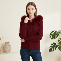 Vente en gros de pulls en tricot d'hiver pour femmes, col en fausse fourrure amovible, cardigan en tricot à manches longues et coupe ajustée pour femmes