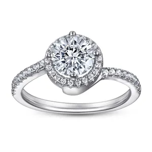 よくできた925シルバージュエリーリングデザインクリアCZダイヤモンドラウンドカット女性スターリングシルバー婚約指輪