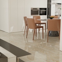 Carreaux de sol en porcelaine aspect marbre beige poli brillant de luxe de qualité supérieure 1200 x 600 mm (60x120) pour salon - Vente en gros