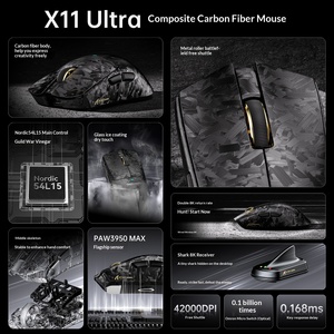 Souris de jeu sans fil Attack <span class=keywords><strong>Shark</strong></span> X11 Ultra 59g en fibre de carbone, triple mode, 8K, PAW3950MAX, 42000 DPI, Omron 100M pour PC Gaming - Product Image 3