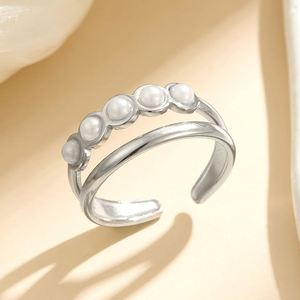 New High Quality Certified Pearl Stainless Steel Gold Plated Double Layer <b>Open</b> <b>Ring</b> for Girls Waterproof - Product Image 4