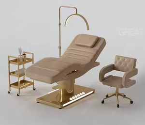 Sonderangebot: Elektrische Klappbare Kosmetikliege in Pink für Massagen und Gesichtsbehandlungen mit Schrank und Hocker im Verkauf - Product Image 1