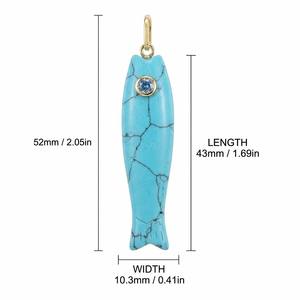 <span class=keywords><strong>Pendentif</strong></span> poisson en pierre naturelle avec micro-pavé en laiton et œil en CZ, breloque animale faite à la main pour la création de colliers bohèmes sur le thème de l'océan - Product Image 2