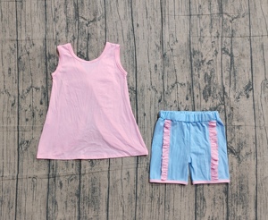 GSSO3462 rts Ensemble sans manches rose uni imprimé pour petite fille, tenue basique pour enfant, vente en gros - Product Image 4