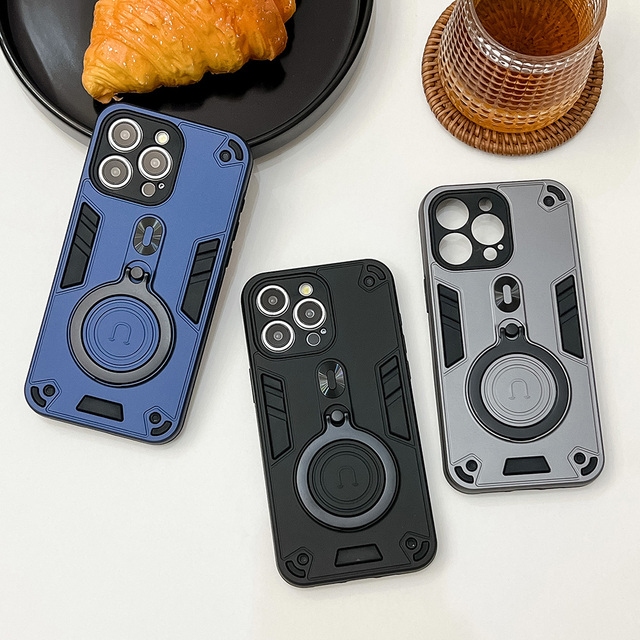 TPU PC Hybrid Shockproof Case with Ring Kickstand Holder for Samsung Galaxy S24 Ultra & iPhone 16 Pro Max 5G Protective Cover