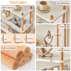 モダンオープン<span class=keywords><strong>3</strong></span>レベル自立型竹製本棚多機能ディスプレイ棚ホームオフィス用ダブルティア付き - Product Image 4