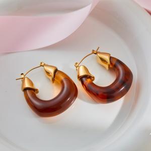Pendientes de resina europeos y americanos, de acero inoxidable, con acrílico color ámbar, que transmiten una sensación de sofisticación. - Product Image 5
