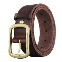 Sabuk kulit sapi asli modis pria, grosir lapisan pertama kulit sapi Retro Full Grain sabuk kulit asli dengan paduan untuk gesper