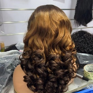 วิกผมลอนเด้งแบบไม่ต้องใช้กาว  ผมแท้ 100%  13x4  ฟรอนทัล  ความหนาแน่นเต็ม  สีน้ำตาล - Product Image 5