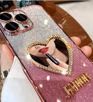 Luxe dégradé paillettes brillant amour miroir personnalisé placage TPU coque de téléphone chaîne perles couverture pour iPhone 16 15 14 13 Pro Max Plus