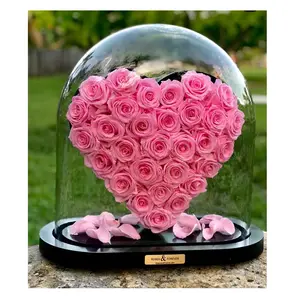 New Product 2023 Valentine day Gifts Heart shape rose box eternal rose box luxury glass dome big heart everlasting rose