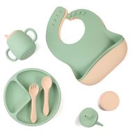 Nouveautés Ensemble de Vaisselle Personnalisé Sans BPA pour Enfants, Bavoir Bébé, Assiettes et Bols pour Tout-petits, Tasse d'Apprentissage en Silicone, Kit d'Alimentation pour Bébé en Silicone