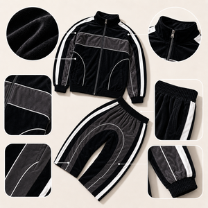 Factory Custom Logo Premium Soft Contrast Panel 2 Piece Sweatsuit <strong>90s</strong> Vintage Streetwear Manufacturer Mens Velour <strong>Tracksuit</strong> - Product Image 3