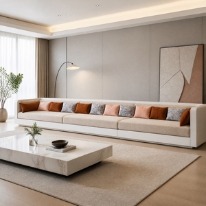 Elegante Sofá Lounge de Lino Personalizable |   Sofá Tapizado de Tres Plazas con Fundas Extraíbles para Sala de Estar de Villa, Venta al Por Mayor - Product Image 4