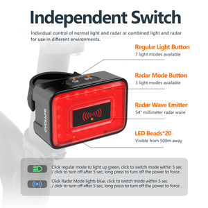 CYCLAMI Light RT01 Feu arrière de vélo intelligent avec radar Nouveau feu arrière de cycle pour Ebike alimenté par batterie <span class=keywords><strong>Vtt</strong></span> Luces Para Ciclismo - Product Image 4