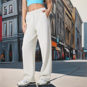 Pantalones de moda OEM O&M más vendidos para mujer, deportivos, casuales, sencillos, de pierna recta, anchos, transpirables, con cremallera, teñidos lisos. - Product Image 2