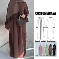 Usine Sharut Abaya OEM/ODM, Abaya de luxe de Dubaï, robe islamique musulmane pour femmes, tenue modeste avec dentelle florale, ensemble Abaya en dentelle Nida