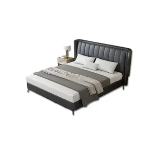 Luxe Morden Gestoffeerde Lederen Bed Hotel Slaapkamer Sets Koningin King Size Bed Room Furniture Moderne Home Frame Hout Bedden