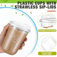 Tasses à café en plastique transparent avec couvercles Sip Tasses en cristal PET en plastique pour café glacé Smoothie Boissons froides Magasins de boissons