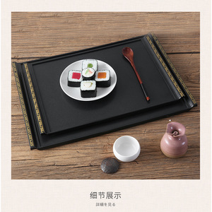 Bandeja de Servicio Estilo Japonés Rectangular Negra con Borde Dorado para Restaurante, Hotel, Servicio de Té - Product Image 1