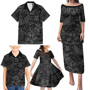 Camisa infantil Elei Polinésia com desenho tribal, moda personalizada, moda casual, vestido adulto, conjunto de camisas para família, preço de fábrica