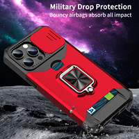 Coque pour iPhone 17 16 15 14 13 12 Pro Max Plus Protection robuste avec couvercle de caméra coulissant et couvercle de clip de carte