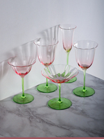 Verres à vin vintage faits à la main sans plomb, verres à cocktail en cristal coloré pour gobelets, logo personnalisé rose vert