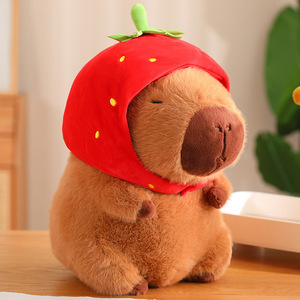 Capibala Gigante Material Macio Capivara Animal Boneca De Pelúcia Kawaii com Chapéu De Morango Malha Forro Presente Infantil