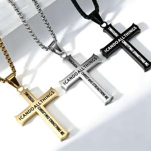 Cross <b>Necklace</b> For Men Stainless Steel Pendant Chain Jewelry Fashion <b>Statement</b> Piece Street Style Accessories - Product Image 1
